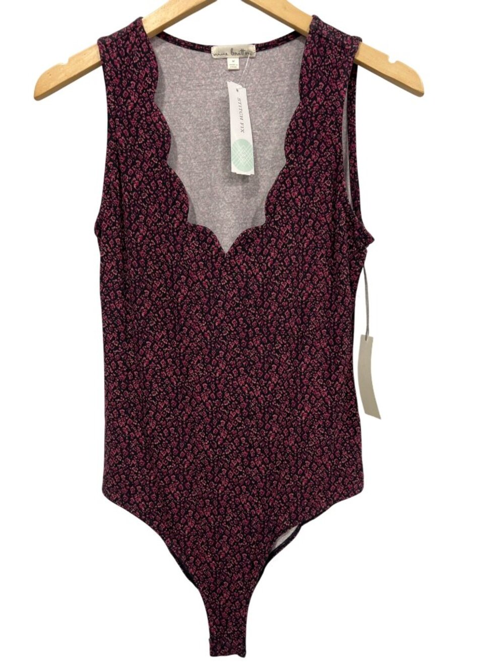 Nine Britton Amy Bodysuit Medium Scalloped Neck Floral One Piece Whimsigoth NEW